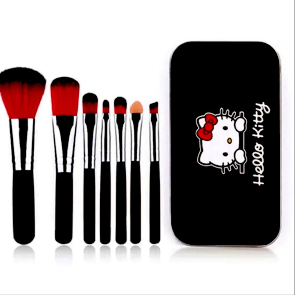 7 Pc Black Hello Kitty Makeup Brush Kit, Hello Kitty Makeup Brushes